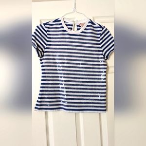 Brooks Brothers blue stripe sequin top